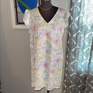 Joie 100% Linen Floral Flutter Sleeve Midi Dress SZ Medium